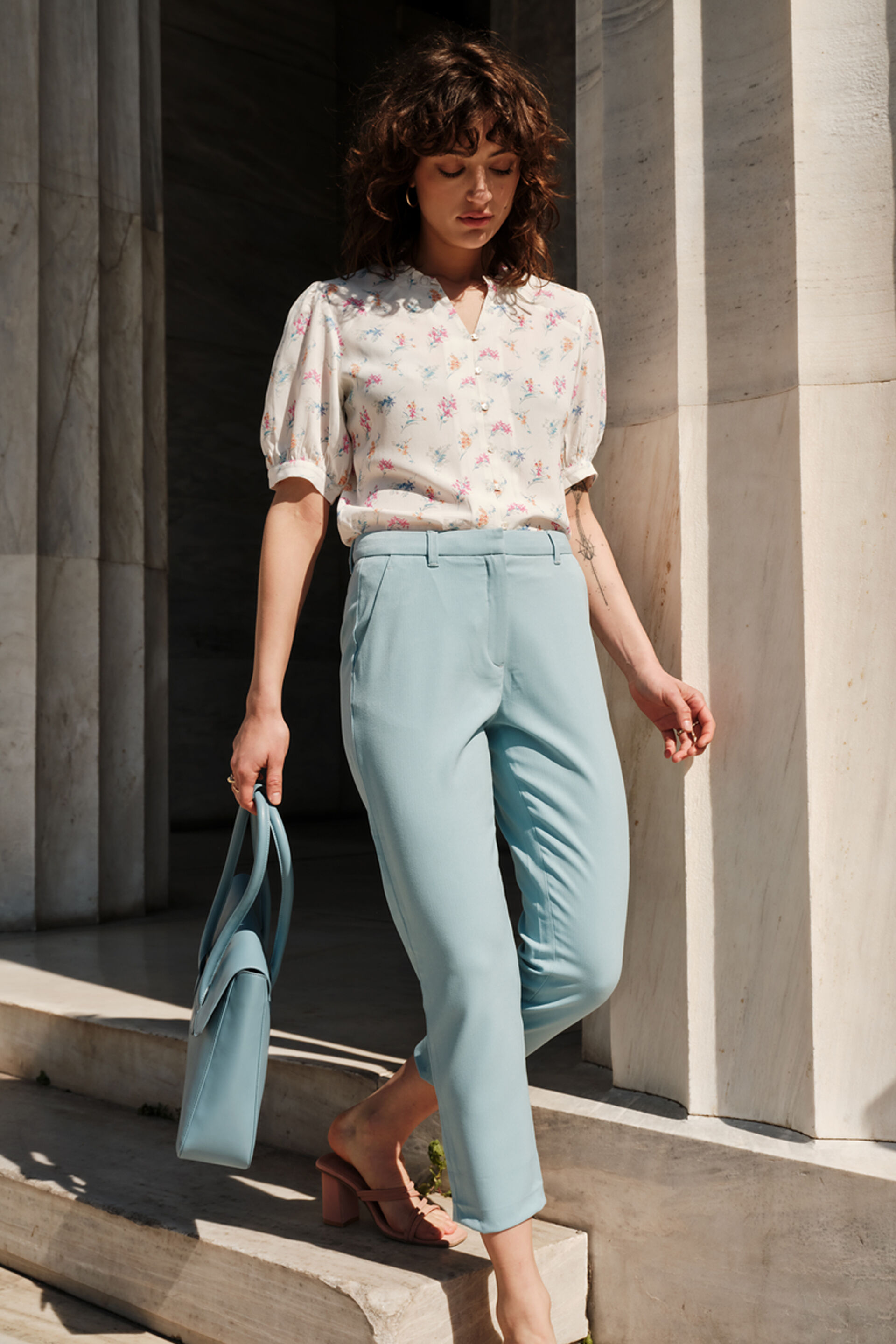 White Floral Shirt Style Top, White, image 1